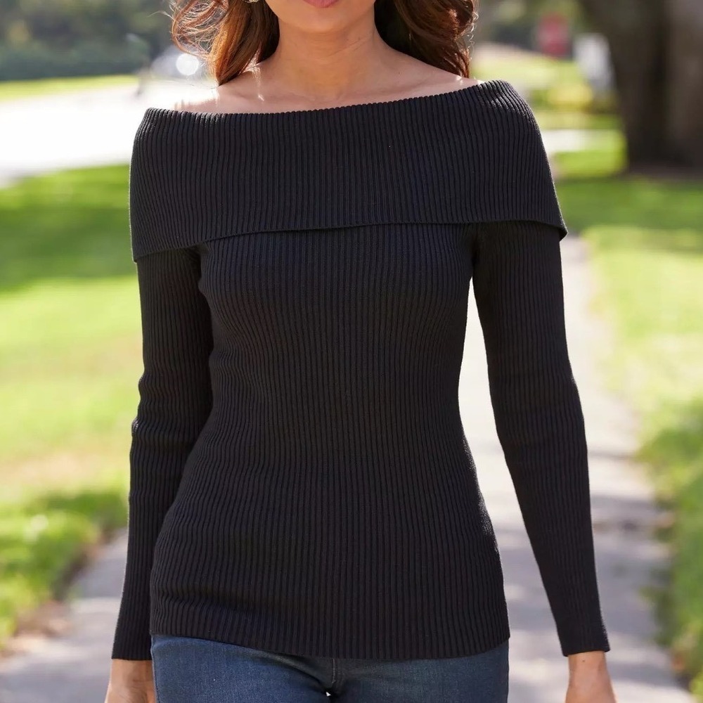 Boston Proper‎ Off The Shoulder Sweater Ribbed Knit Winter Top Women's Small